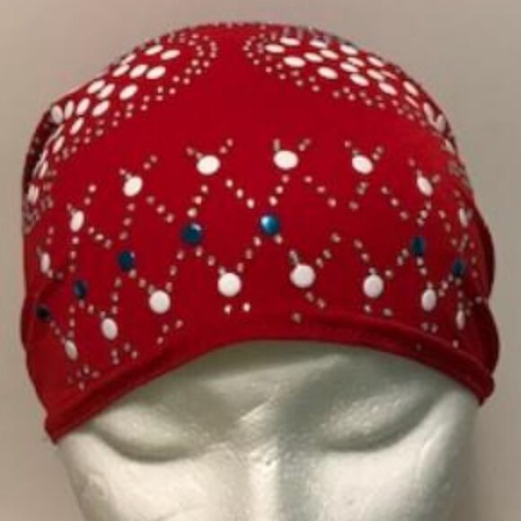 RED Pre-Tied Stud Fashion Cap Slip On Bonnet Hijab Undercap #1 - Picture 2 of 3